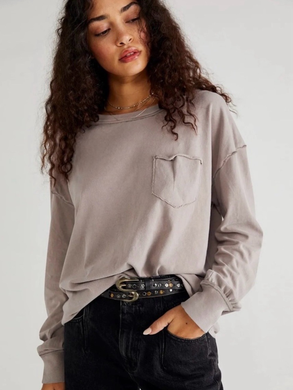 Free People We The Free Fade Into You Oversized Tee M Taupe - Tiny Spot